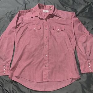 Vintage Border Town Western Wear Pearl Snap Button Up Shirt Long Tail Form Fit